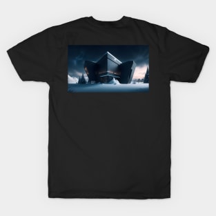 Black futuristic house in snowy place T-Shirt